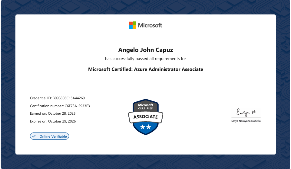 AZ-104 Microsoft Azure Administrator Associate Certificate